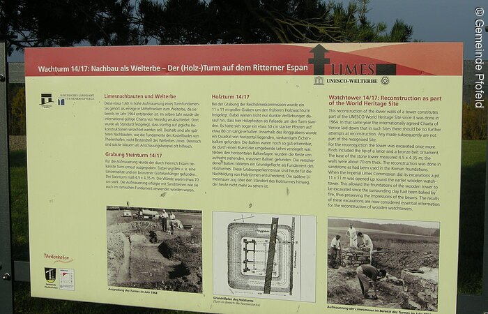 Eine Infotafel zum Wachturm 14/17: Nachbau als Welterbe Der Holzturm auf dem Ritternen Espan