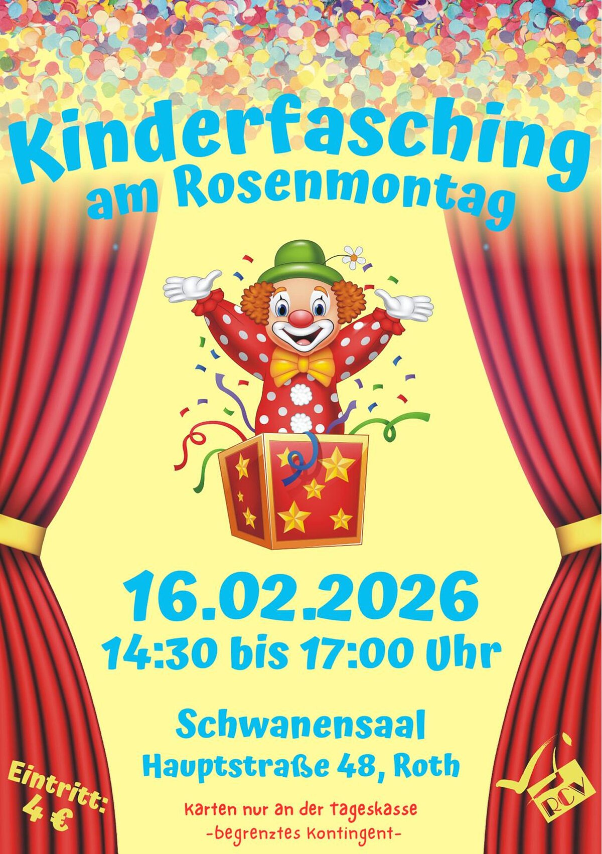 Plakat zur Veranstaltung Kinderfasching RCV Roth